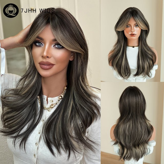 7JHH WIGS Perücke Damen, schwarz mit blonden Highlights - Bild 1