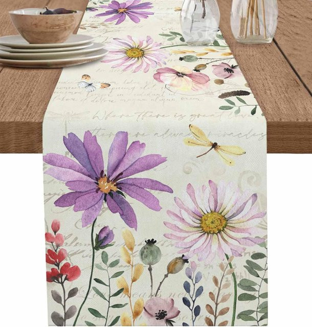 JMG Household Supplies Tischläufer aus Leinen in Lila mit floralem Design, B/H: 150 x 33 cm - Bild 1
