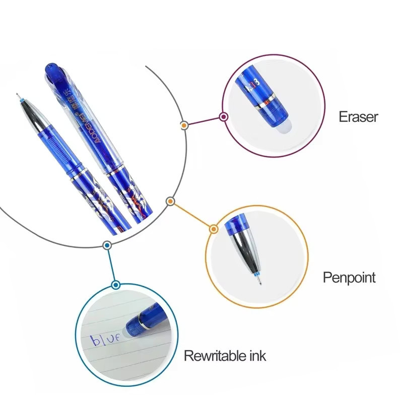 Löschbarer Gelstift mit 0,5 mm Mine und waschbarem Griff in Blau oder Schwarz für Schule und Büro - Bild 3