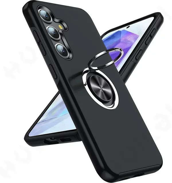 Stoßfeste Armor Bumper Handyhülle für Samsung Galaxy S26 S25 Ultra Plus A57 A37 A56 A36 A17 aus Hartschalen-PC und Silikon mit Metallring in Schwarz oder Grün - Bild 1