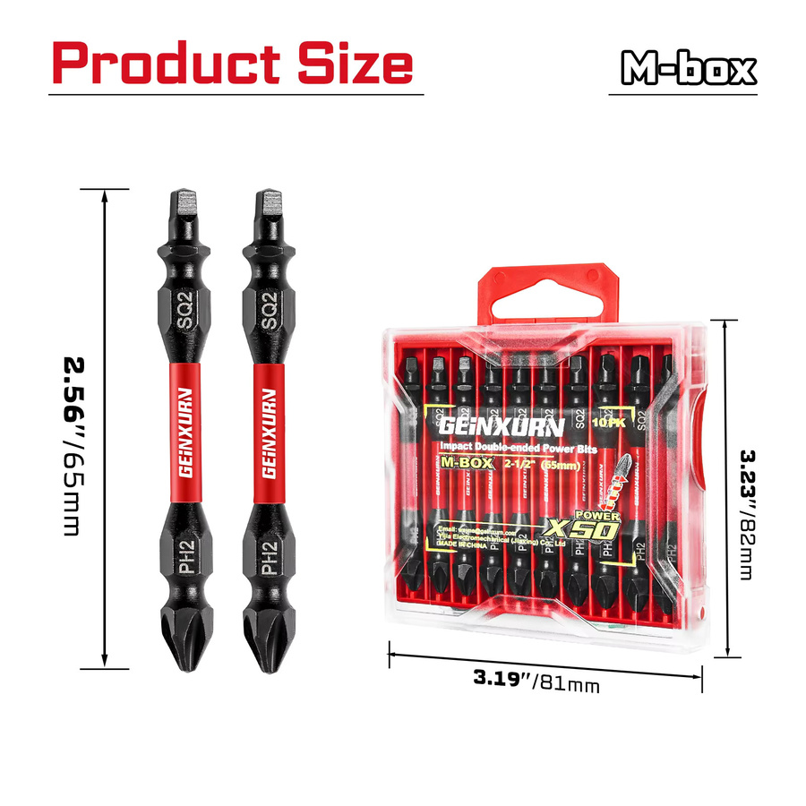 Geinxurn Impact Doppelend-Schraubendreher-Bit-Set aus S2-Stahl, PH2/SQ2, magnetisch, 2-seitig - Bild 2