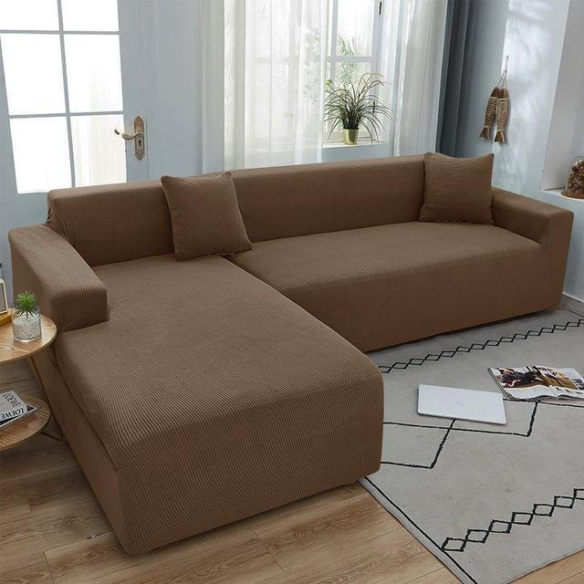 Yiran Furniture L-förmiger Sofabezug aus Jacquard-Stretch-Polyester, schmutzabweisend und kratzfest, Farbe: Dunkel kaffee, Breite: 90-140 cm - Bild 1