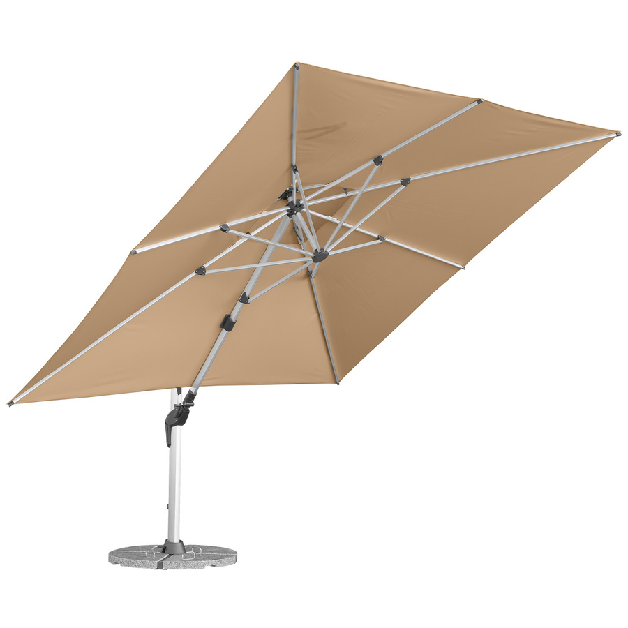 anndora Alu Ampelschirm Dark Natural in Milchcaffee, quadratisch, 3,5 x 3,5 m, mit 4 Granitplatten, 360 Grad drehbar, schwenkbar und neigbar, UPF 50 - Bild 1