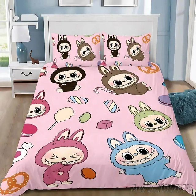 La-BuBu Anime Bettwäsche-Set Rosa mit Bettdeckenbezug und Kissenbezug aus Mikrofaser für Kinder - Bild 1
