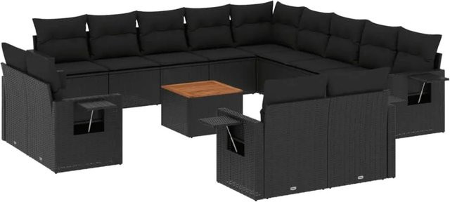 vidaXL 14-tlg. Garten-Sofagarnitur aus Polyrattan in Schwarz mit Kissen und Couchtisch für Terrasse und Garten - Bild 1
