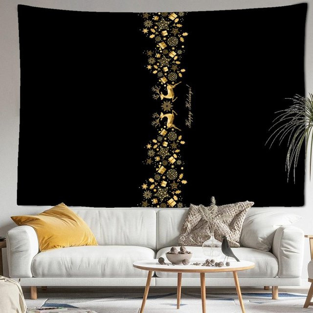 Boho Wandteppich mit goldenen Hirschen in Braun und Schwarz von Super Six, Breite: 95 cm, Höhe: 70 cm - Bild 1