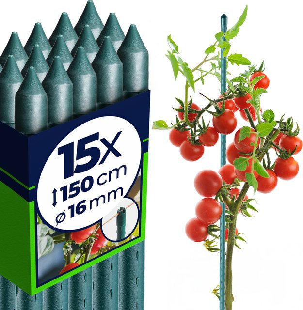 Kadax Pflanzstab für Tomaten aus beschichtetem Stahl, Grün, Höhe: 150 cm, 15 Stück - Bild 1