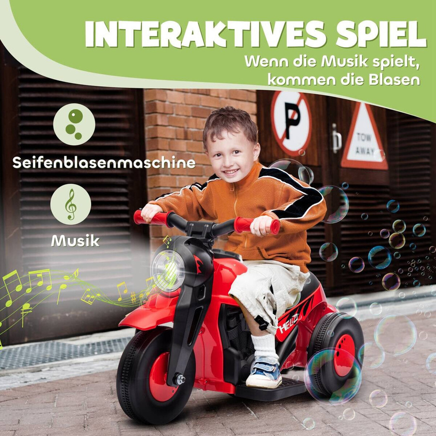 AIYAPLAY Elektro Kindermotorrad, 6V, mit Seifenblasenmaschine, Musik, Scheinwerfer, Rot, ab 2 Jahre - Bild 6