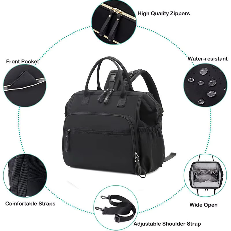 Movokbaby Windeltasche als Rucksack in Schwarz für Outdoor-Reisen und Baby-Pflege mit großer Kapazität - Bild 3