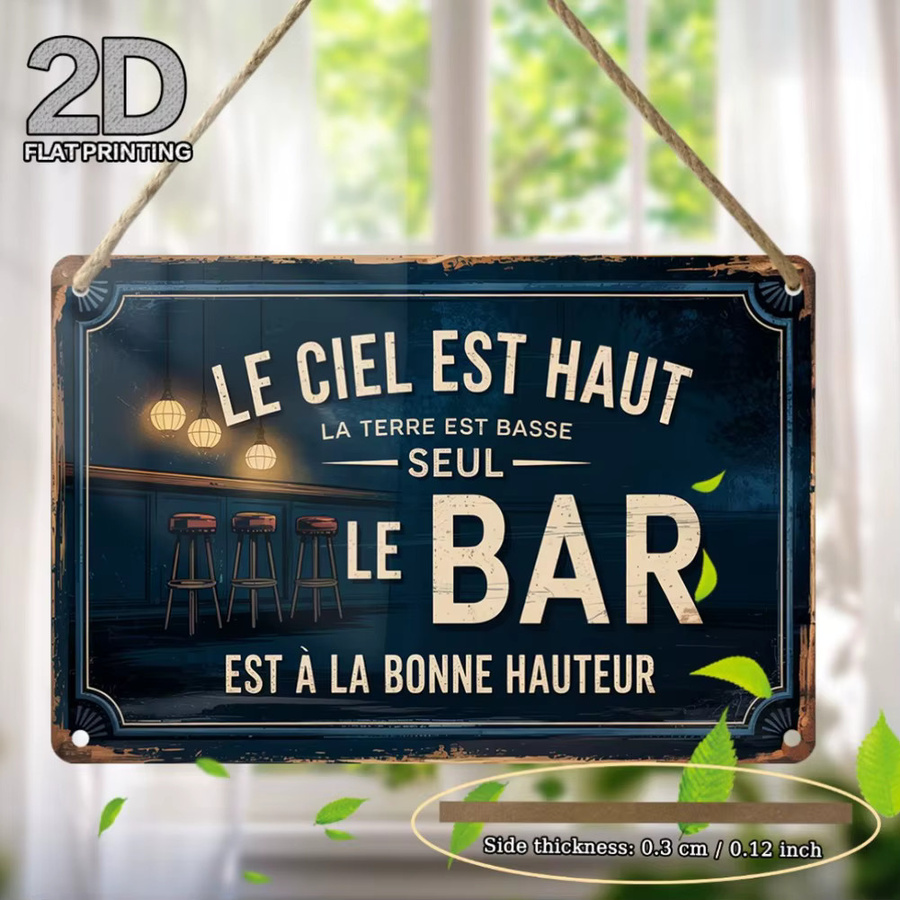 Vintage Barschild Le Ciel est Haut von CIFBUY als Wanddekoration in Blau und Weiß, Metallschild im rustikalen Design, Breite: 51,56 cm, Höhe: 33,53 cm - Bild 3