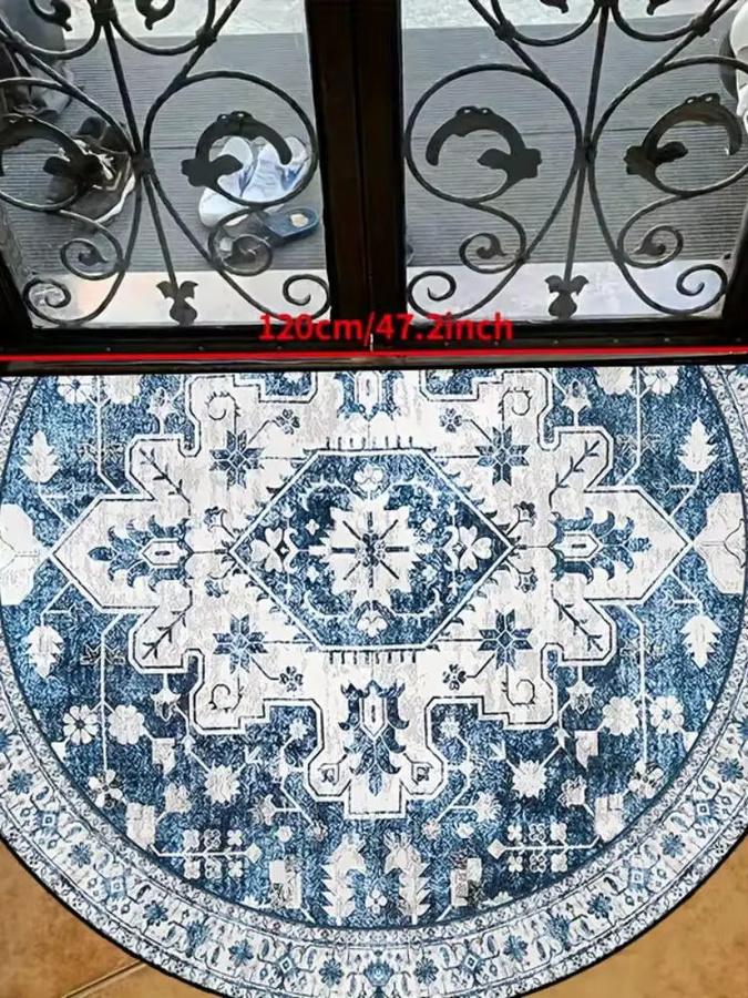 VIKAMA Böhmischer Halbkreis-Teppich in Blau, rutschfeste Bodenmatte aus Polyester für Flur, Küche und Schlafzimmer, B/T/H: 60 x 40 x 1 cm - Bild 4