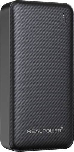 RealPower Powerbank 20.000 mAh mit Quick Charge, USB PD, USB-A, USB-C und Micro-USB, Schwarz - Bild 1