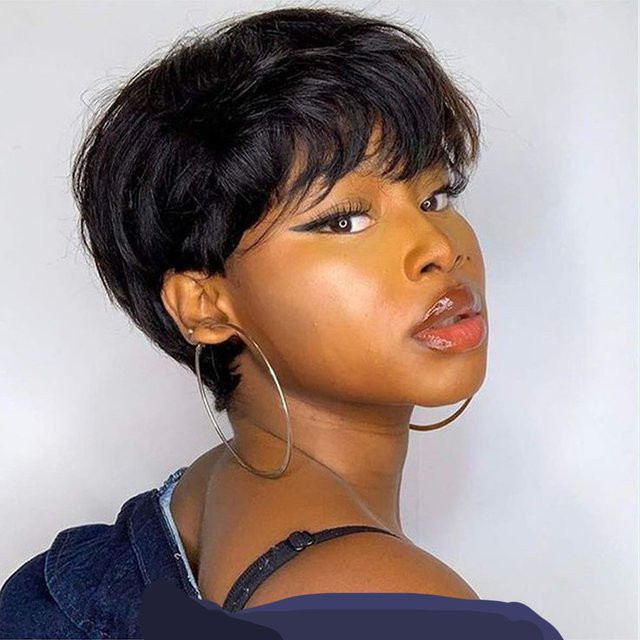 OYM HAIR Pixie-Schnitt-Perücke, brasilianisches Remy-Echthaar, 15,2 cm, Schwarz - Bild 1