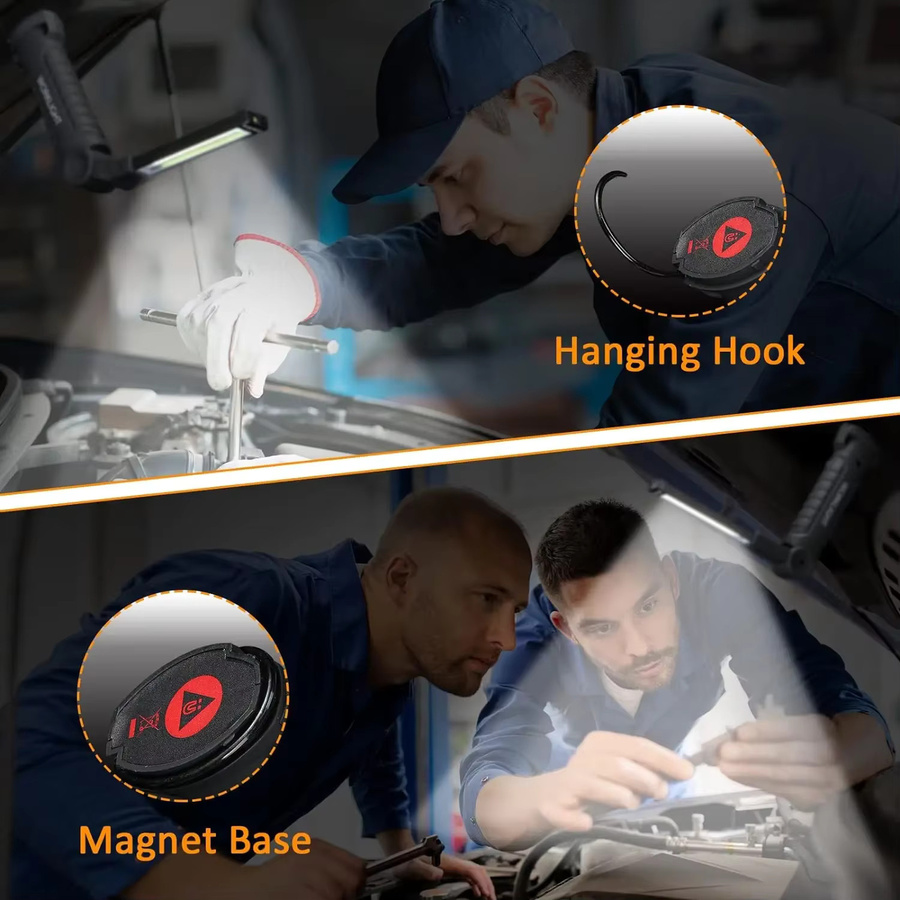 Heinast Magnetische Arbeitsleuchte mit Haken, 360 Grad rotierende USB-Taschenlampe in Schwarz für Garage, Autoreparatur und Camping - Bild 2