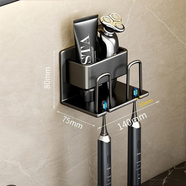 Yiran Furniture Zahnbürstenhalter und Zahnpastaregal aus Aluminiumlegierung, Wandmontage, Schwarz - Bild 1