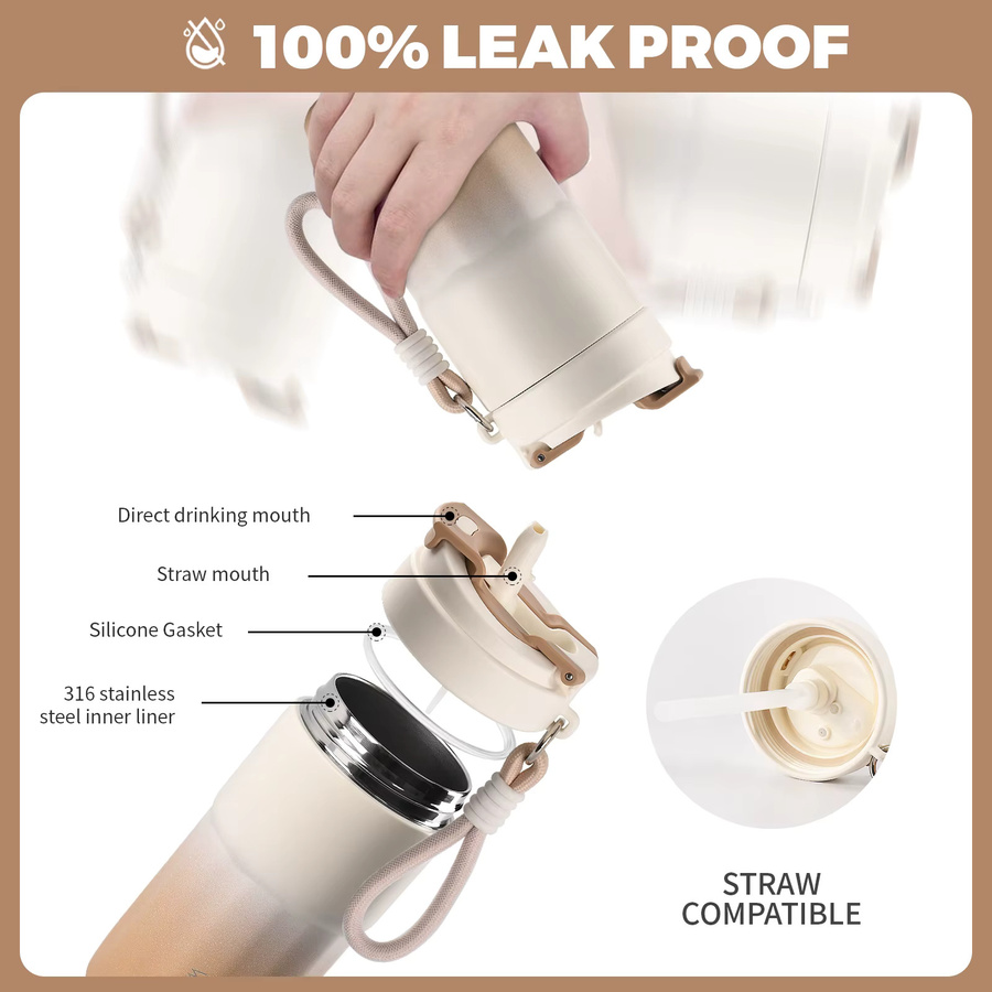 WATERSY Kaffeebecher aus Edelstahl mit Strohhalmdeckel, doppelwandig isoliert, Grün, 400 ml oder 550 ml - Bild 3