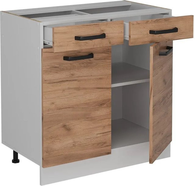 Vicco Küchenunterschrank R-Line Goldkraft Eiche in Braun und Weiß, Breite: 80 cm - Bild 1