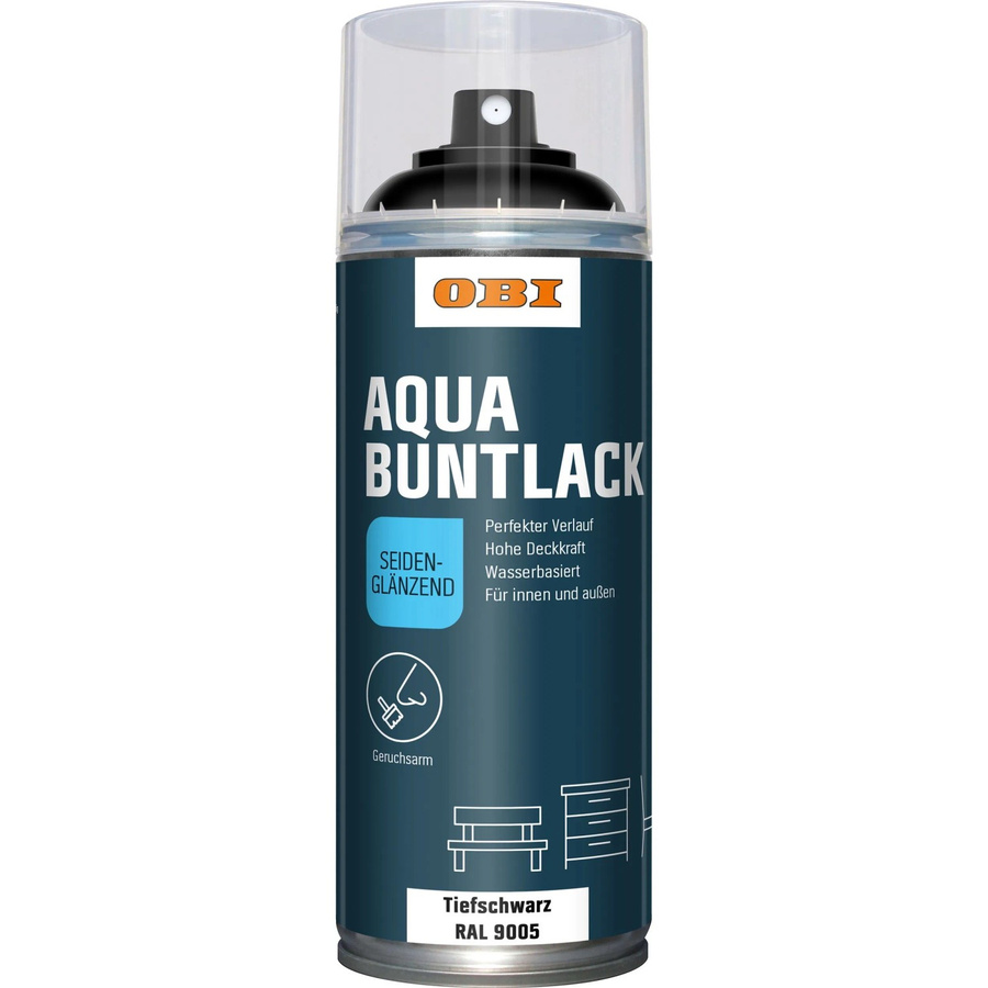 OBI Buntlack Spray RAL 9005 Tiefschwarz seidenglänzend wasserbasiert 400 ml - Bild 2