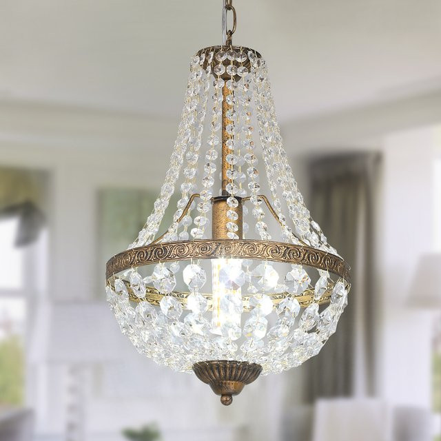 GreeLustr Retro Pendelleuchte aus Kristall und Metall in Gold/Messing mit warmweißem LED-Licht für Esszimmer und Wohnzimmer - Bild 1