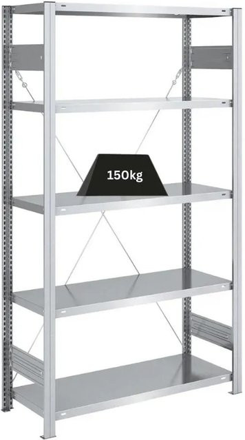 PROREGAL Schwerlastregal Silver Mamba aus verzinktem Stahl mit 5 Ebenen, H x B x T: 200 x 100 x 40 cm, 150 kg Fachlast pro Ebene - Bild 1