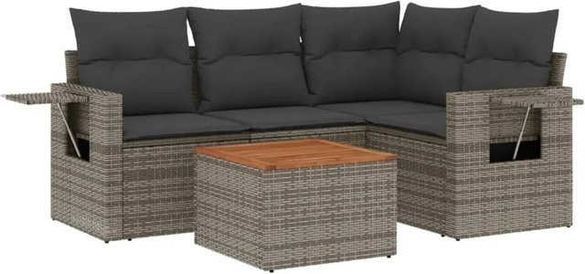 vidaXL 5-tlg Garten-Sofagarnitur aus Poly Rattan mit Kissen in Grau - Bild 1