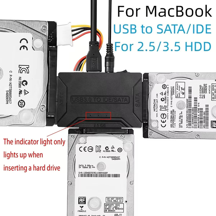 Congdi SATA zu USB 3.0 Adapter mit 12V 2A Netzteil für 2,5 und 3,5 Zoll SSD und HDD Festplatten, Schwarz - Bild 2