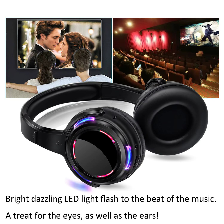 CATASSU Silent Disco Kopfhörer mit LED-Licht-Soundsystem und kabellosem Empfänger in Schwarz - Bild 2