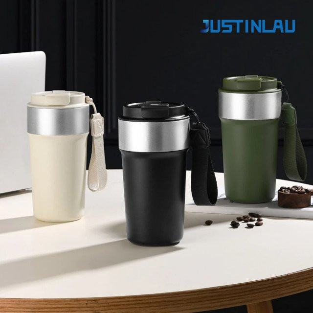 JUSTINLAU Thermoskanne aus Edelstahl in Weiß, 500 ml, doppellagige Vakuum-Isolierung für Heiß- und Kaltgetränke - Bild 1