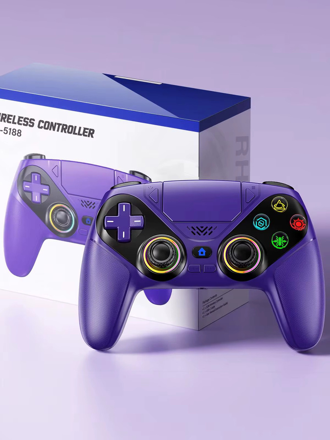 Bonacell Kabelloser Controller für PlayStation 5, PS5 Pro und Slim sowie PC mit RGB-Beleuchtung, Turbo-Funktion und programmierbaren Tasten in Multicolor (Blau/Lila) - Bild 5