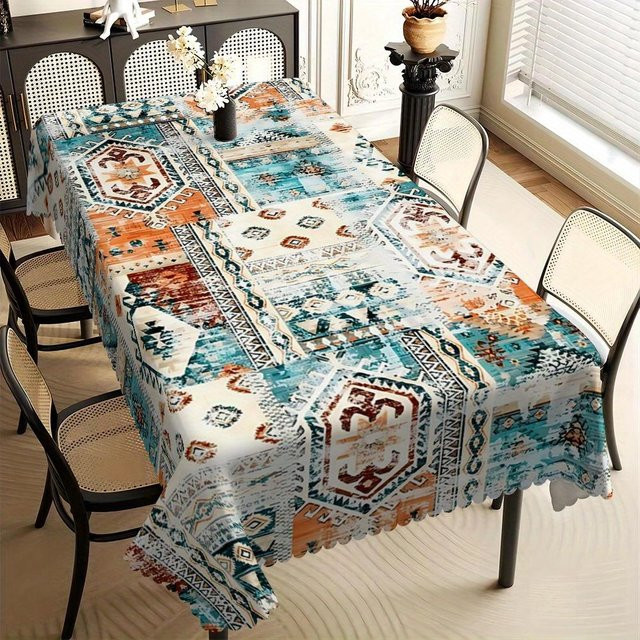 JMG Household Supplies Tischdecke mit ethnischem Bohemian Teppichmuster und geometrischem Tribal-Design, schmutzabweisend, mehrfarbig, B/H: 90 x 140 cm - Bild 1