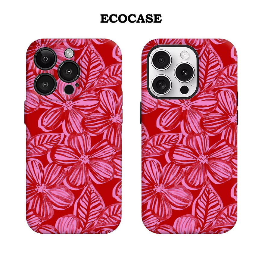 Handyhülle mit rosa und roten Blumen für Apple iPhone 17 16 15 14 13 12 11 Pro Max Plus mit doppelschichtiger Rückseite - Bild 2