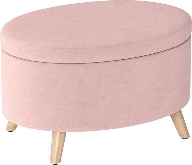 Aosom HOMCOM Ovaler Aufbewahrungs-Pouf in Hellrosa mit Samtbezug und Massivholzbeinen, B/T/H: 71 x 51,5 x 42 cm - Bild 1