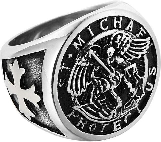 Ring Erzengel St Heiliger Michael, Edelstahl, Silber, Herren - Bild 1
