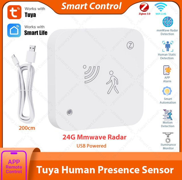 Tuya Zigbee WiFi Anwesenheitssensor mit 24GHz mmWave Radar-Detektor in Weiß für Smart Home Sicherheitsschutz und APP-Steuerung - Bild 1