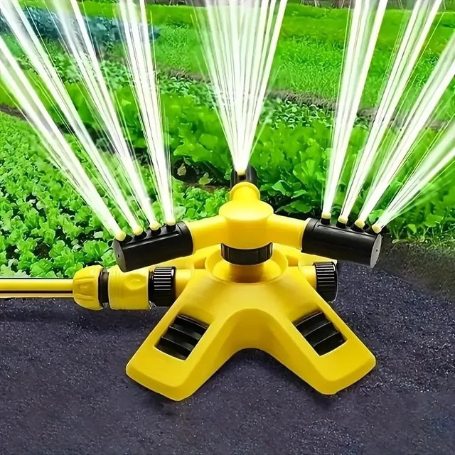 Automatischer 360 Grad rotierender Gartenrasen Sprinkler in Gelb für großflächige Bewässerung - Bild 1