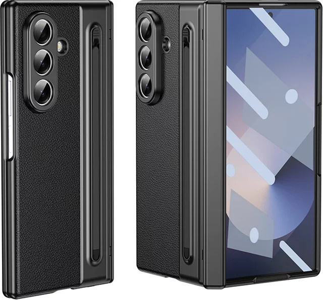 Samsung Galaxy Z Fold 8 7 6 5 4 3 Lederhülle mit Scharnierschutz, Touchpen und integriertem Displayschutz in Pink oder Black - Bild 1