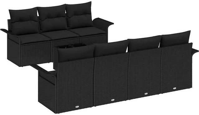vidaXL Garten-Sofa-Set 8-teilig aus Poly Rattan in Schwarz mit UV-beständigen Polstern - Bild 1
