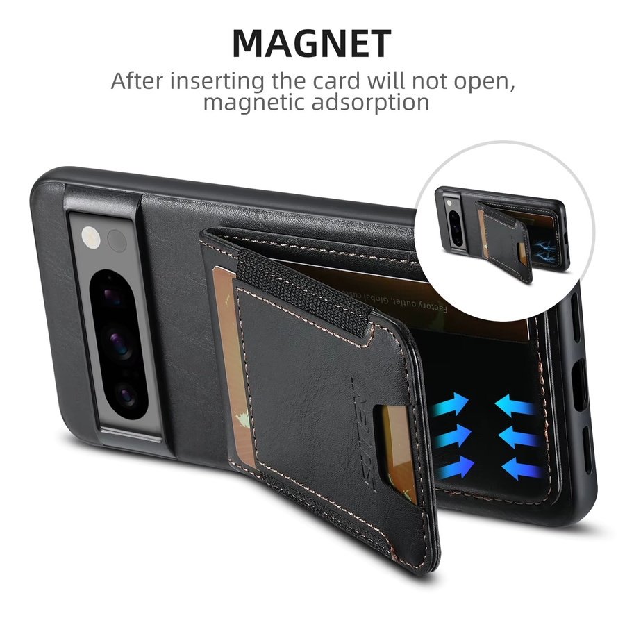 SUTENI Luxus Kartenhalter Handyhülle aus Kunstleder mit Ständer für Google Pixel 10 Pro XL, 9, 8A, 7, 6 in Schwarz - Bild 4