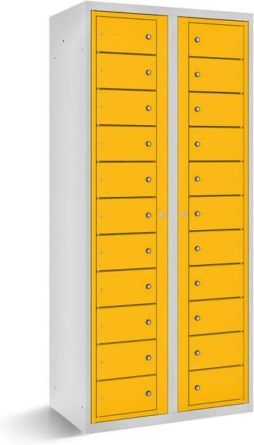 rotstahl Fächerschrank mit 22 Fächern und Zentraltüren, gelb, Korpus lichtgrau, B/T/H: 80 x 50 x 180 cm - Bild 1