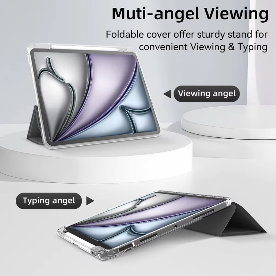 Hansong Schutzhülle für iPad 5. und 6. Generation 9,7 Zoll, transparent, dreifach faltbar mit Stifthalter und Acryl-Basis-Schale - Bild 3
