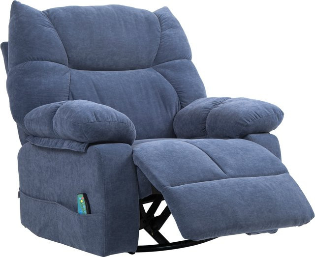 HOMCOM Relaxsessel mit Massagefunktion und Wärmefunktion in Blau aus Chenille-Stoff mit Liegefunktion und 360 Grad Drehsitz - Bild 1