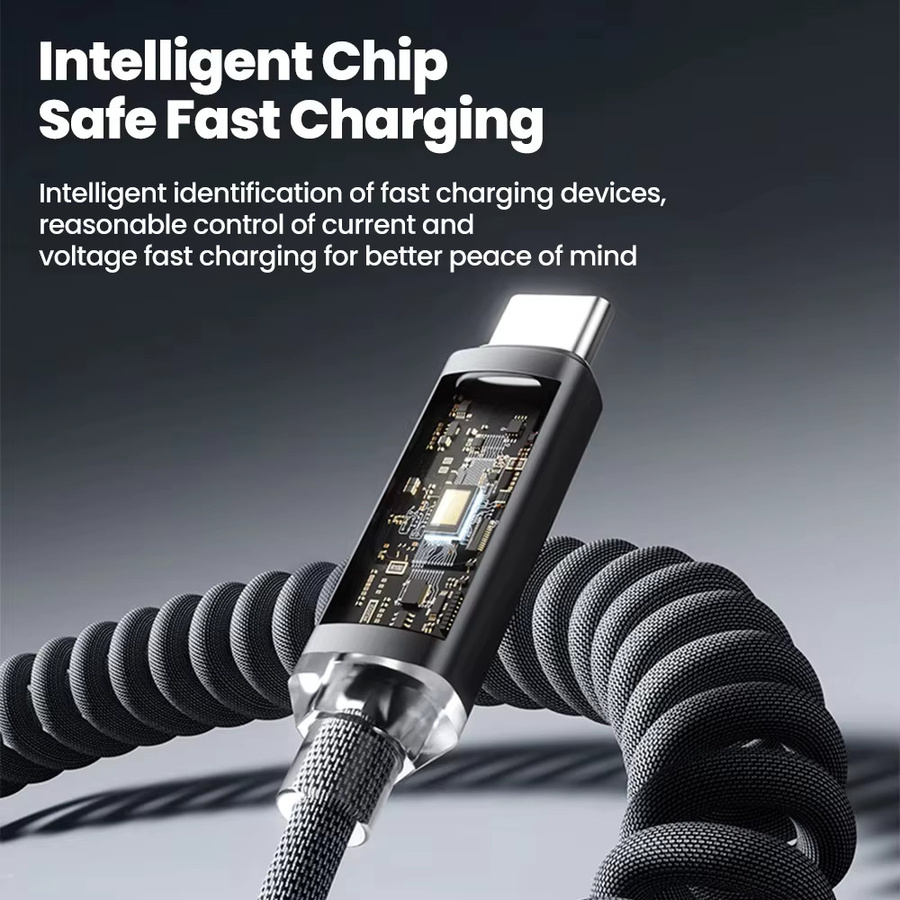 NNBILI 3er-Set USB-C auf USB-C Spiralkabel mit 120W Schnellladung in Schwarz und Grün - Bild 5