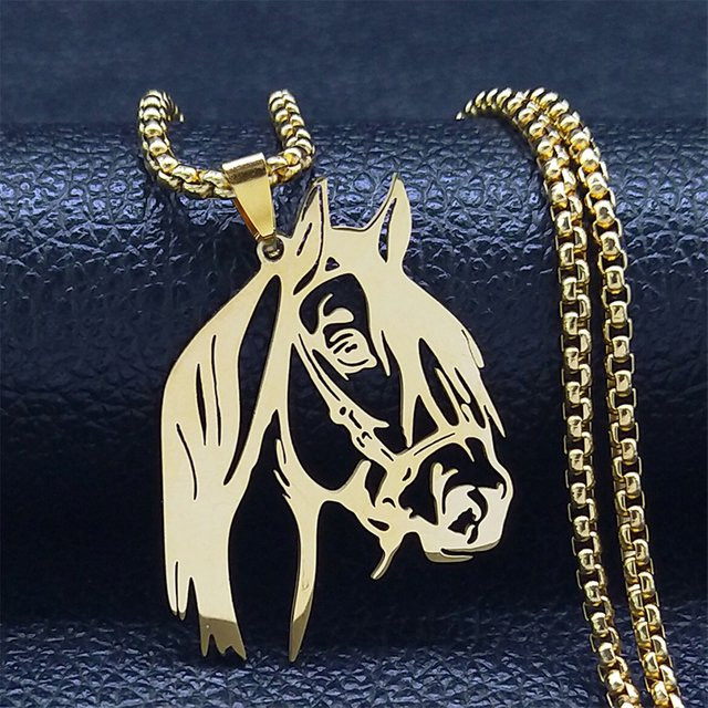 AFAWA Anhänger Halskette, Pferdekopf, Edelstahl, Gold, Unisex - Bild 1