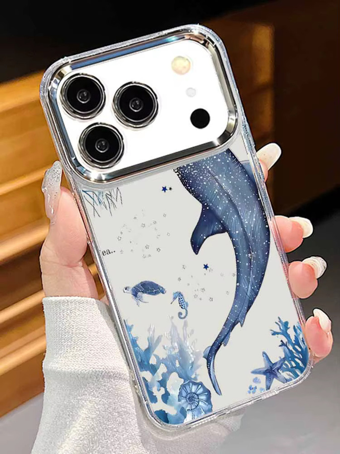 Handyhülle Sommer Meerestiere Wal für Apple iPhone 12 bis 17 Pro Max und Air, transparent mit Linsenrahmen und weicher Abdeckung - Bild 3