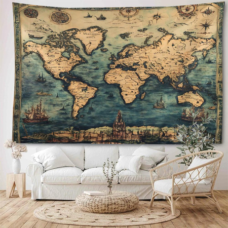 Vintage nautischer Weltkarte Wandteppich von ZHENZHENRISHANG in Braun, B: 150 cm, H: 130 cm