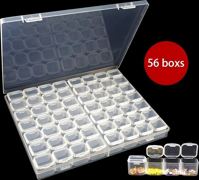 Diamantmalerei Aufbewahrungsbox mit 28 oder 56 Fächern für Perlen und Nail-Art Zubehör, transparent und mehrfarbig aus Kunststoff - Bild 1