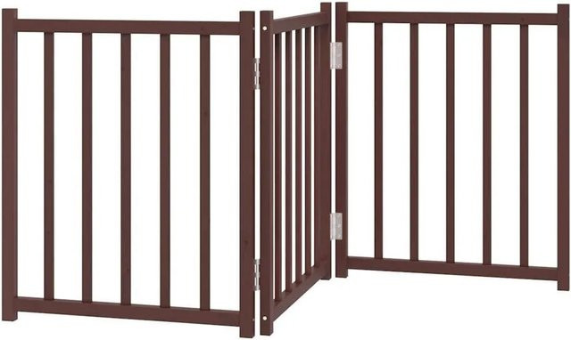 vidaXL 3-teiliges Hundetor aus Massivholz Tanne, faltbar, Farbe Braun Eiche, Höhe: 150 cm - Bild 1