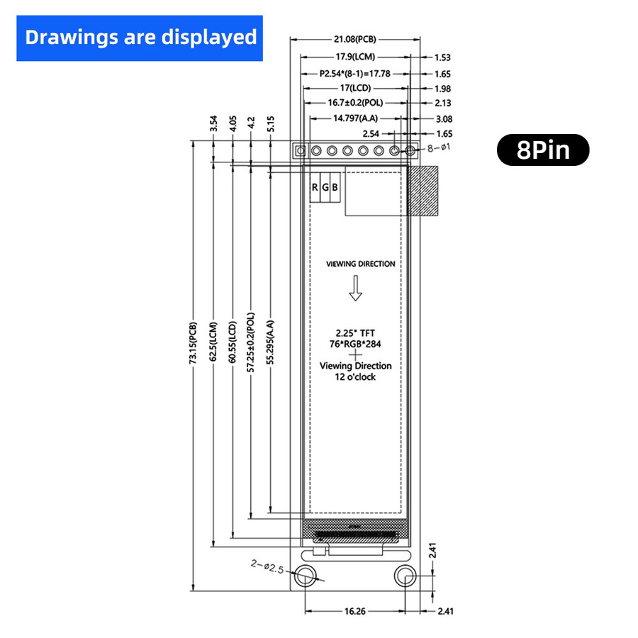 diymore 2,25-Zoll-TFT-LCD-Bildschirmmodul ST7789 mit SPI-Schnittstelle in Blau, B/H: 76 x 284 mm - Bild 4
