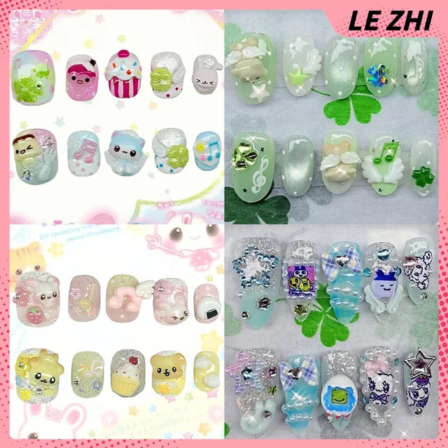 Keeppley Press On Nails, 3D Kleeblatt und Musiknoten, Glänzend - Bild 1