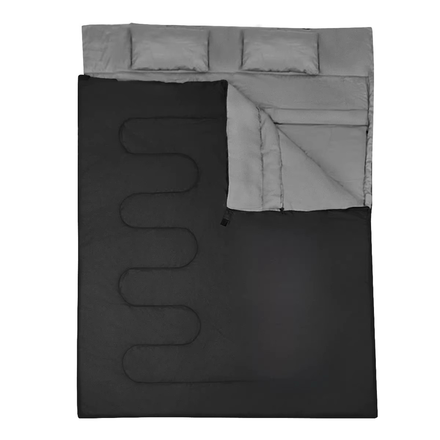 GOFLAME 2 in 1 Doppelschlafsack und Einzelschlafsack XL mit 2 Kissen für Camping und Wandern, B/H: 150 x 220 cm, Blau/Schwarz - Bild 6